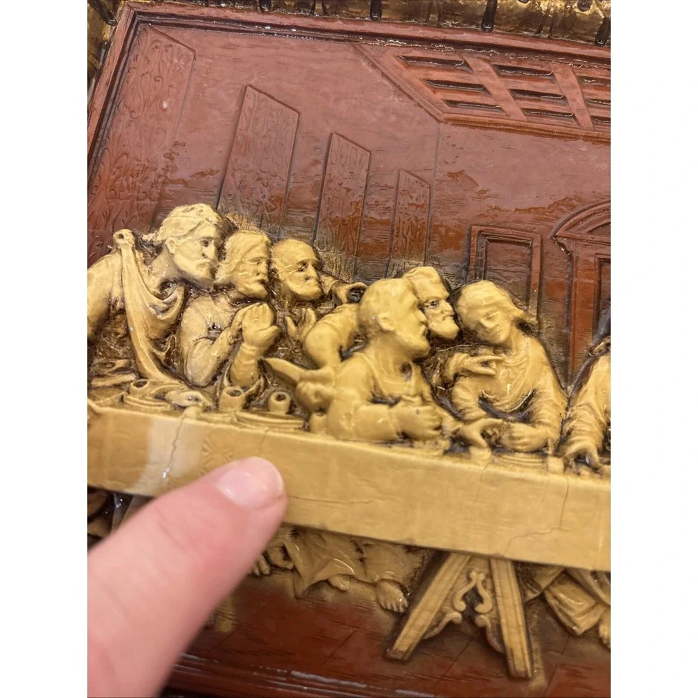 Vintage DaVinci's Last Supper resin plaque Jesus Christianity Judas ~Please Read